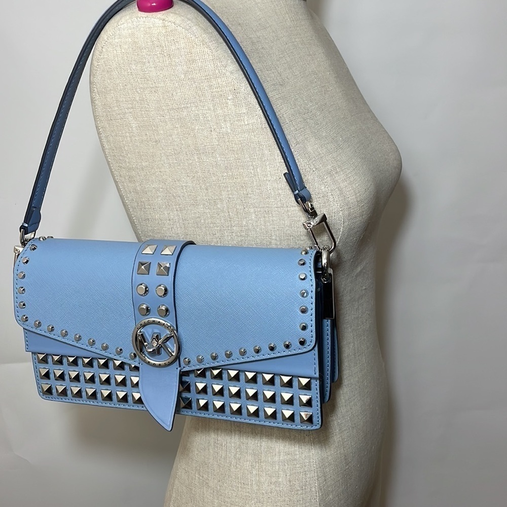 MICHAEL KORS 💙 Greenwich Medium Studded Saffiano Leather Shoulder Bag - Picture 5 of 14